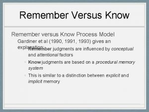 Remember Versus Know Remember versus Know Process Model