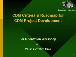 Development Alternatives CDM Criteria Roadmap for CDM Project