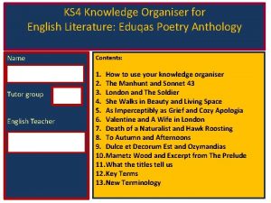 KS 4 Knowledge Organiser for English Literature Eduqas
