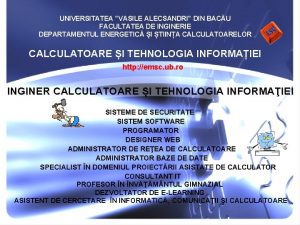 UNIVERSITATEA VASILE ALECSANDRI DIN BACU FACULTATEA DE INGINERIE