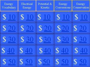 Energy Vocabulary Electrical Energy Potential Kinetic Energy Conversions