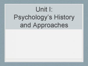 Unit I Psychologys History and Approaches Intro to