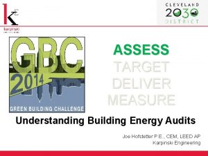 ASSESS TARGET DELIVER MEASURE Understanding Building Energy Audits