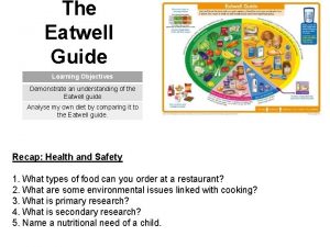 The Eatwell Guide Learning Objectives Demonstrate an understanding