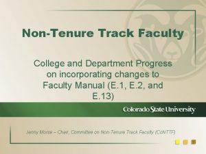 NonTenure Track Faculty College and Department Progress on