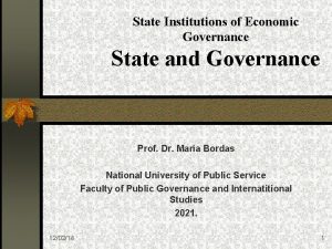 State Institutions of Economic Governance State and Governance