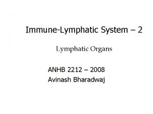 ImmuneLymphatic System 2 Lymphatic Organs ANHB 2212 2008