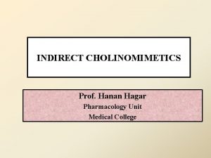 INDIRECT CHOLINOMIMETICS Prof Hanan Hagar Pharmacology Unit Medical