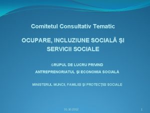 Comitetul Consultativ Tematic OCUPARE INCLUZIUNE SOCIAL I SERVICII