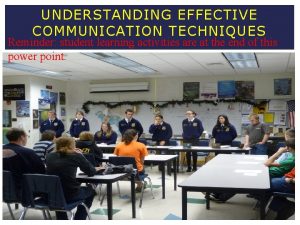 UNDERSTANDING EFFECTIVE COMMUNICATION TECHNIQUES Reminder student learning activities