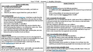Year 7 PSHE Autumn 2 Healthy Lifestyles Lesson