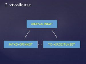 2 vuosikurssi AINEVALINNAT JATKOOPINNOT YOKIRJOITUKSET 2 vuosikurssi Painopiste