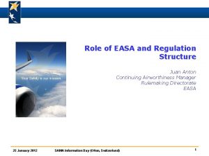 Role of EASA and Regulation Structure Juan Anton