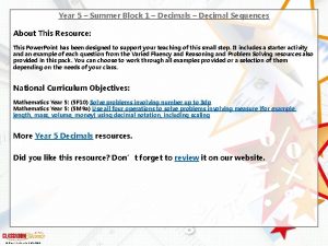 Year 5 Summer Block 1 Decimals Decimal Sequences