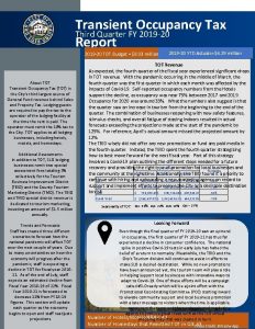 Transient Occupancy Tax Third Quarter FY 2019 20