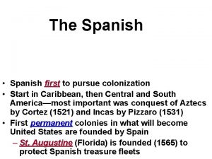 The Spanish Spanish first to pursue colonization Start