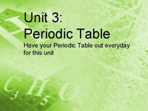 Unit 3 Periodic Table Have your Periodic Table