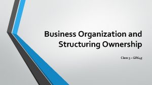 Business Organization and Structuring Ownership Class 3 GR