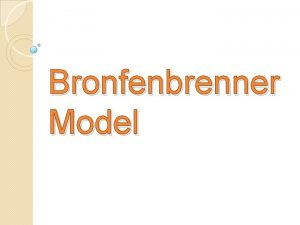 Bronfenbrenner Model Comprises of 5 systems Microsystem Innermost