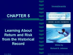 Investments CHAPTER 5 Cover image Learning About Return