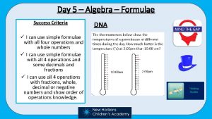 Day 5 Algebra Formulae Success Criteria I can