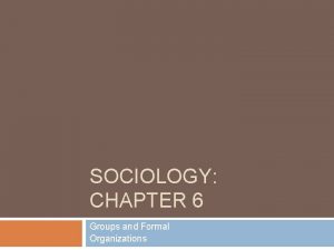 SOCIOLOGY CHAPTER 6 Groups and Formal Organizations What