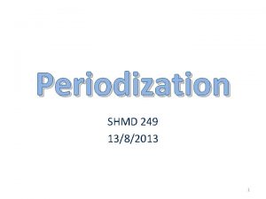 Periodization SHMD 249 1382013 1 Periodization is an