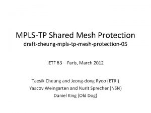 MPLSTP Shared Mesh Protection draftcheungmplstpmeshprotection05 IETF 83 Paris