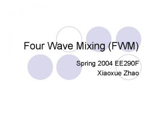 Four Wave Mixing FWM Spring 2004 EE 290