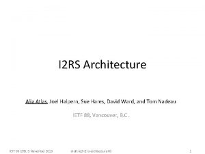 I 2 RS Architecture Alia Atlas Joel Halpern