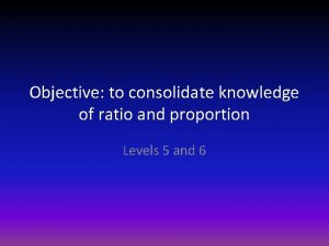 Objective to consolidate knowledge of ratio and proportion