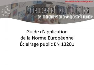 Formation des enseignants Guide dapplication de la Norme