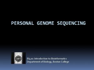 PERSONAL GENOME SEQUENCING BI 420 Introduction to Bioinformatics