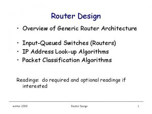 Router Design Overview of Generic Router Architecture InputQueued