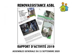 ASSEMBLEE GENERALE DU 15 SEPTEMBRE 2020 En travaux