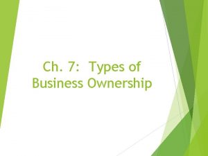 Ch 7 Types of Business Ownership Sole Proprietorships