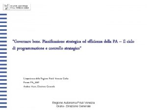 Governare bene Pianificazione strategica ed efficienza della PA