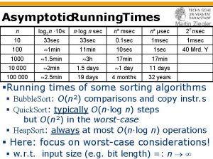 Asymptotic Running Times Martin Ziegler n sec 2