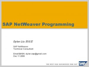 SAP Net Weaver Programming Dylan Liu SAP Net