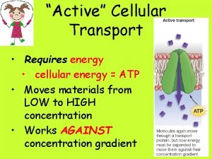 Active Cellular Transport Requires energy cellular energy ATP