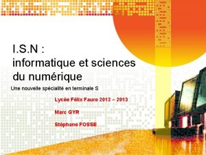 I S N informatique et sciences du numrique