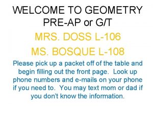 WELCOME TO GEOMETRY PREAP or GT MRS DOSS