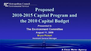Metropolitan Council Environmental Services Proposed 2010 2015 Capital