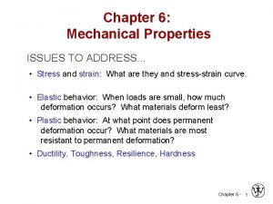 Chapter 6 Mechanical Properties ISSUES TO ADDRESS Stress