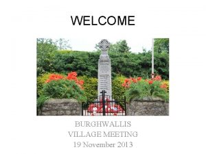 WELCOME BURGHWALLIS VILLAGE MEETING 19 November 2013 Tonights