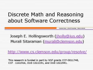 Discrete Math and Reasoning about Software Correctness Computer