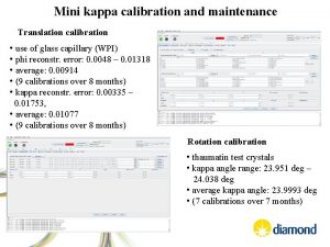 Mini kappa calibration and maintenance Translation calibration use