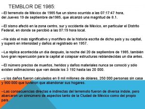 TEMBLOR DE 1985 El terremoto de Mxico de