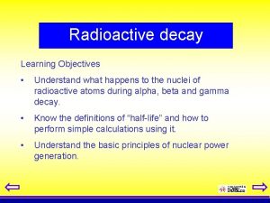 Radioactive decay Learning Objectives Understand what happens to