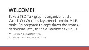 WELCOME Take a TED Talk graphic organizer and